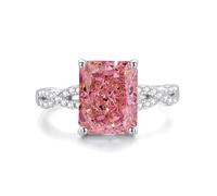 Epinki Echtes 9 Karat 375 Weißgold Eheringe, Elegant Bandringe mit Labor Erstellt Padparadscha Rose Smaragdschliff, Verlobungsring Moissanit 9K Gold, Gr.47 (15.0)