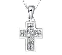 Epinki Echtes Kette Damen Hochzeit 14K Au585 Weißgold, Kreuz Anhänger Damenkette mit Labor Erstellt Diamant Weiß, Halskette Frauen Gold 585