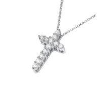 Epinki Echtgold Schmuck Kette Damen mit Anhänger 9K 375 Weißgold, Kreuz Anhänger Halskette Frauen mit Labor Erstellt Diamant 0.3ct Rundschliff, Damenkette Au375 Gold, 45CM