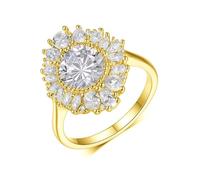 Epinki Echtschmuck 14K 585 Gelbgold Verlobungsring, Blumen Hochzeitsring mit Moissanit, Trauringe Au585 Gold, Gr.61 (19.4)