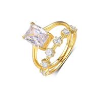 Epinki Echtschmuck Gelbgold Au375 Pärchen Ringe, Klassiker Verlobungsring mit Moissanit Rechteckschliff, Eheringe 9K Gold, Gr.61 (19.4)