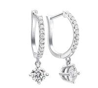 Epinki Echtschmuck Ohrringe 750 Weißgold, Anhänger Creole mit Labor Erstellt Diamant 0.1ct, Rundschliff, 18K Ohrringe Hängend für Damen, Weißgold