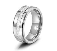 Epinki Ehering Herren Wolframstahl 8mm, Ewigkeitsring Ring Verlobungsring Mann Silber, Verlobungsring Nordisch mit Weiß Zirkonia für Männer, Gr.58 (18.5)