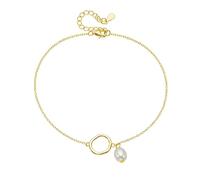 Epinki Gelbgold 14 Karat 585 Fußkette Damen Echtgold Schmuck, Unregelmäßiger Kreis Fußkettchen mit Perle Ovalschliff, Fußkettchen 14K Gold, 22+5CM