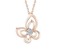 Epinki Halsketten Damen Rotgold Au585 14 Karat, Schmetterling Anhänger Damenkette mit Labor Erstellt Diamant Weiß, 14K Rosegold Ketten für Frauen Echter Schmuck