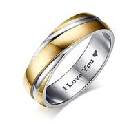 Epinki Hochzeit Ringe, Bandring Breit 6mm aus Edelstahl Paarringe Gold Freundschaftsringe mit Gravur, Gr.70