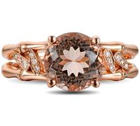 Epinki Partnerringe 18K 750 Rose Gold Echt Goldschmuck, Bambus Blatt Freundschaftsringe mit Morganit Champagner, Au750 Rosegold Hochzeitsring Diamant, Gr.49 (15.6)