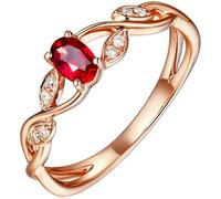 Epinki Partnerringe Rose Gold 9K, Verlobungsring Blatt mit Rubin Ovalschliff Rot, Echt Gold Au375 Rosegold Hochzeitsring Diamant, Gr.61 (19.4)