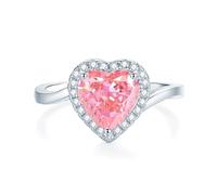 Epinki Partnerringe Weißgold 18 Karat Au750, Herz Verlobungsring mit Labor Erstellt Padparadscha Rose Herzschliff, Eheringe Moissanit 18K Gold Echt Goldschmuck, Gr.51 (16.2)