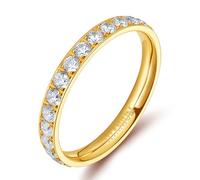 Epinki Ring Damen Zart Titanstahl 3mm, Ewigkeitsring Verlobungsring Frau Gold, Eheringe und Verlobungsring mit Weiß ZirkoniaWasserfeste, Gr.58 (18.5)