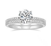 Epinki Ringe Damen Vintage 925 Sterling Silber, Halb Ewigkeitsring 4 Klaue Damenring Silber, Ringe Freundschaftsringe mit Weiß Zirkonia für Frauen, Gr.58 (18.5)