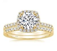 Epinki Verlobungsring Damen Vintage 925 Sterling Silber, Ewigkeitsring 2Pcs Damenring Gold, Eheringe Modern mit Weiß Zirkonia für Frauen, Gr.58 (18.5)