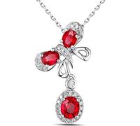 Epinki Weißgold 14 Karat Au585 Halskette Damen Echtschmuck, Schmetterling Anhänger Damenkette mit Labor Erstellt Rubin Ovalschliff Rot, 14K Gold Ketten für Frauen Moissanit