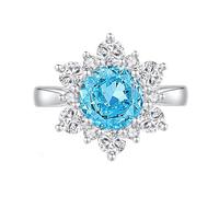 Epinki Weißgold 14K Verlobungsring Echt Gold Schmuck, Blumen Freundschaftsringe mit Topas Blau, Hochzeitsring Moissanit Au585 Gold, Gr.52 (16.6)