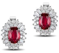 Epinki Weißgold 18K Ohrringe Labor Erstellt Rubin, Klassiker Damenohrringe Ovalschliff Rot, Ohrringe Hängend Au750 Gold mit Moissanit Echter Schmuck