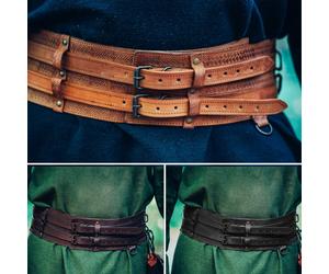 Epischer Wikinger Breitgürtel mit Knotenmuster Punzierung Braun 140cm