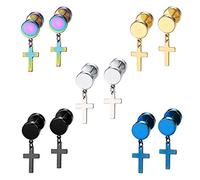 Epoch World 5 Paare Edelstahl Ohrringe Männer Ohrstecker für Herren Damen, Ohrringe Kreuz Herren Ohrstecker Kreuz Silber Gold Schwarz Piercing Tunnel 8MM