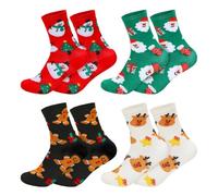 Epokus 4 Paar Weihnachtssocken Damen 36-44,Kuschelsocken Weihnachten,Happy Christmas Socks Lustige,Geschenke für Damen Herren Weihnacht