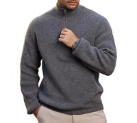 Epoleatries Herren-Pullover mit Viertelreißverschluss, Stehkragen, große und große lässige, gestrickte Poloshirts, GRAU, L