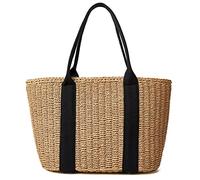 Epsion Strohtasche für Damen, Sommer, Strand, große Tragetasche, handgefertigt, gewebt, Schultertasche, Umhängetasche, A-braun, Einheitsgröße