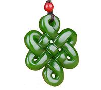 EQQHJL Jade-Schnitzanhänger, Jadeit-Jade-Anhänger, Chinesische grüne Jade Knoten Hohl-Out Anhänger Halskette Mode Zubehör Glück Amulett