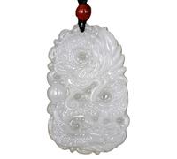EQQHJL Jade-Schnitzanhänger, Jadeit-Jade-Anhänger, Halskette mit Drachenanhänger aus natürlicher Jade, Schmuck, Modeaccessoires, handgeschnitztes Glücksamulett