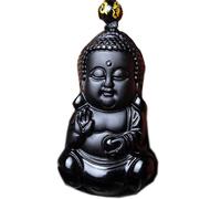 EQQHJL Jade-Schnitzanhänger, Jadeit-Jade-Anhänger, Handarbeit Natürlicher Obsidian Geschnitzter Buddha Amulett Glücksbringer Halskette Modeschmuck