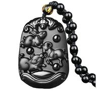 EQQHJL Jade-Schnitzanhänger, Jadeit-Jade-Anhänger, Natürlicher Obsidian-Anhänger, Modeschmuck, handgeschnitzt, Schwein, Kaninchen, Schaf, Halskette