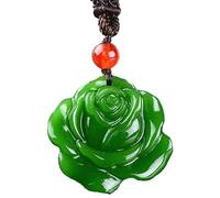 EQQHJL Jade-Schnitzanhänger, Jadeit-Jade-Anhänger, Rosenblume Naturgrün Jade Anhänger Halskette Handgeschnitzter Schmuck Mode Amulett