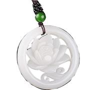 EQQHJL Jade-Schnitzanhänger, Jadeit-Jade-Anhänger, Weißer Jade-Anhänger, Hohle Blume, Anhänger, Halskette, Schmuck, Glück, Jade-Halskette, Amulett
