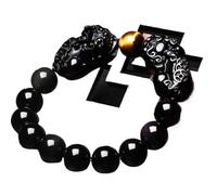 EQQHJL Schwarzes Obsidian-Reichtumsarmband, Obsidian-Armband, Feng Shui Reichtum Pixiu-Armband Naturperlen-Armband Reiki-Meditation Abwehr böser Geister Talisman for Wohlstand Geld Viel Glück(14mm)