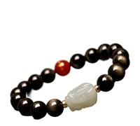 EQQHJL Schwarzes Obsidian-Reichtumsarmband, Obsidian-Armband, Pixiu 12MM Armband Natürliche Buddha-Perlen Hetian Jade Reiki Meditation Talisman for Wohlstand Geld Viel Glück