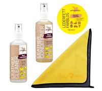 EQUIPASO Lederpflege Test Set | B&E Lederreiniger 100 ml + B&E Leder Conditioner 100 ml + B&E Lederfett farblos 100 ml + Premium Mikrofasertuch | reinigt und pflegt Sättel, Zaumzeug
