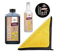 EQUIPASO Premium Lederpflege Set | B&E Lederöl 1 Liter schwarz + B&E Lederfett schwarz 100 ml + B&E Multi Cleaner 95 ml + Premium Mikrofasertuch | reinigt und pflegt Sättel, Zaumzeug
