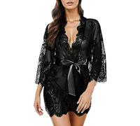 EQWIGKEIT Bademantel Damen leicht, Morgenmantel Damen Satin Mit Gürtel Kimono V Ausschnitt Bademantel Nachtwäsche Sexy Schlafmantel Pyjama Leicht Cardigan Seide Nachthemd für Hochzeit Braut Party
