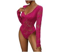 EQWIGKEIT Bodysuits für Damen, Bodys Für Damen Durchsichtig Dirndl Body Sexy Damenbody Oberteil Langarm Spitzenbody Transparenter Spitzen Trachtenbody Overall Spitzenbluse Elegant Bodysuit