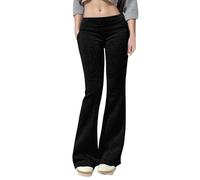 EQWIGKEIT Flared Leggings Damen, Schlaghose Damen Sexy Y2K Yogahose Low Waist Skinny Lang Stretch Bootcut Freizeithose Leichte Stoff Jogginghose Grau Flared Hose Hüfthose Sweathose
