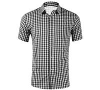 EQWIGKEIT Hemden Herren Kurzarm, Trachtenhemd Herren Kent-Kragen Freizeithemd Button Down Herrenhemden Business Kariertes Hemd Casual Oktoberfest Festival Kurzarm Regular Fit Karohemd