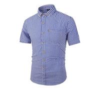 EQWIGKEIT Herren Kurzarmhemd, Hemd Herren Kurzarm Button Down Kariertes Festival Herrenhemden Business Karohemd Regular Fit Freizeithemd Kent-Kragen Casual Trachtenhemd Oktoberfest