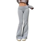 EQWIGKEIT Leggings Schlaghose Damen, Schlaghose Damen Sexy Y2K Yogahose Low Waist Skinny Lang Stretch Bootcut Freizeithose Leichte Stoff Jogginghose Grau Flared Hose Hüfthose Sweathose