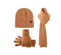 EQWIGKEIT Mütze Schal Set Damen Einfarbig Strickmütze Weiche Winterset Gestrickte Retro Handschuhe Warmes Winterschal Flauschig Strickschal Wärmer Mütze Damen 3 In 1 Set