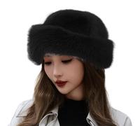 EQWIGKEIT mütze schwarz damen, Fellmütze Damen Elegant Kosakenmütze Winter Fellhut Weich Russische Mütze Trapper Flauschige Trappermützen Russenmütze Fell Plüschhut Warm Pelzmütze