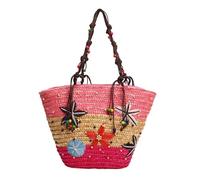 EQWIGKEIT Strandtasche Damen Stroh Vintage Basttaschen Boho Shopper Netz Stroh Handtasche Strohtasche Sommer Leicht Strandtasche Sommertaschen Für Reisen Strand Alltag