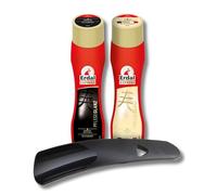 Erdal Express-Schuhpflege-Set, Pflege, Schutz & Farbauffrischung für Glattleder, 3-teilig inkl. Schuhlöffel, farblos & Schwarz mit Mandelöl