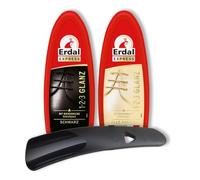 Erdal Schuhglanz-Set, 1-2-3-Glanz Schuhcreme, schneller Glanz für Glattleder, 3-teilig mit Schuhschwamm für alle Farben farblos & Schwarz & Schuhanzieher, Farbauffrischung, Damenschuhe, Herrenschuhe