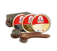 Erdal Schuhpflegeset Klassik Farbauffrischung Glanz & Schutz, für Glattleder, Schuhpflegemittel-Set 6-teilig inkl. Cremebürsten und Glanzbürste, für alle Glattleder-Arten