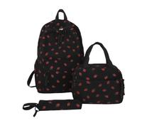 Erdbeer-Rucksack, Schultaschen für Mädchen, Rucksack-Set, Kawaii-Laptop-Rucksack, ästhetischer Schulranzen, Reise-Tagesrucksack für Teenager, Schule, College Roll Top Back Rucksäcke (Black, One Size)