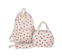 Erdbeer-Rucksack, Schultaschen für Mädchen, Rucksack-Set, Kawaii-Laptop-Rucksack, ästhetischer Schulranzen, Reise-Tagesrucksack für Teenager, Schule, College Roll Top Back Rucksäcke (Beige, One Size)