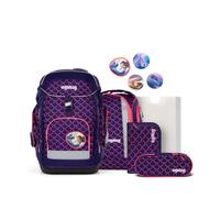 ergobag maxi set Set 6-teilig, ergonomischer Schulrucksack Grundschule für Mädchen und Jungen, ideal für große Kinder ab der 1. Klasse PerlentauchBär - Lila