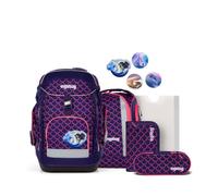 ergobag Maxi Set 6-teilig, ergonomischer Schulrucksack, Vorgänger-Kollektion, Grundschule, ideal für große Kinder ab der 1. Klasse PerlentauchBär - Lila